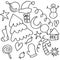 Set christmas simple kidâ€™s with line art objects on white background for wallpaper and fabrics and textiles