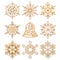 Set of Christmas snowflakes and hand bell shape decoration made wood