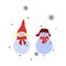 Set of Christmas snowmen, snowflakes, snow decor. Vector illustration for design in flat style, sketching