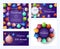 Set of Christmas square and horizontal promo banner. Holiday vector illustration with realistic ornate colorful Christmas balls on