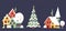 Set of Christmas winter panorama. Small town with christmas tree covered with snow. Minimal winter concept. Vector elements in