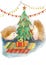 Set of Christmas Woodland forest cartoon cute hedgehog animal character