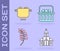 Set Church building, Egg in hot pot, Willow leaf and Basket with easter eggs icon. Vector