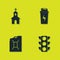 Set Church building, Traffic light, Canister for gasoline and Fitness shaker icon. Vector