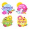 Set of circle summer stickers, badges, labels and tags. Hello summer vector illustration.