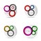 Set of circle web layouts - digital techno round shapes - web banners, buttons or icons with text. Glossy swirl color