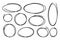 Set of circular scribbles outline doodle frames. Oval banner collection