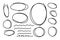 Set of circular scribbles outline doodle frames. Oval banner collection