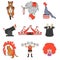 Set of circus color icons, design elements on white background. Flat style.