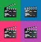 Set with clapperboards on different color backgrounds