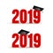 Set of Class of 2019 with Graduation Cap. Vector illustration. Isolated on white background