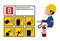 Set of Class B fire icon and the industrial worker hold the Extinguisher tank. Class B fire is fire uses flammable liquid or gas