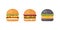 Set of classic burgers with flying ingredients. Vector hamburger icons.