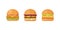 Set of classic burgers with flying ingredients. Vector hamburger icons.