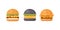 Set of classic burgers with flying ingredients. Vector hamburger icons.