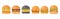 Set of classic burgers with flying ingredients. Vector hamburger icons.