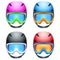 Set of Classic Ski helmets and snowboard goggles.