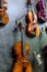 Set of classic violins closeup