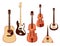 Set of classical musical instrument violin guitar balalaika collection cartoon design vector illustration