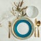 Set of clean tableware, dishes, plates, utensils