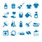 Set of cleaning tools in blue color. Vector illustration decorative design