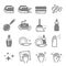 Set of Cleaning Vector Line Icons. Brush, Spray, Bubbles, Clean Surface, Soap and more.