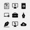 Set Clinical record, Monitor with dollar, Medical book, Fountain pen nib, and shield and Cloud download icon. Vector