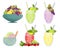 Set clip art of cold drinks and ice cream, fruits