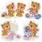 Set of clip art illustrations of teddy bears and their hand maid hobby