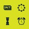 Set Clock 24 hours, Alarm clock, Old hourglass and Time Management icon. Vector