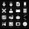 Set of Clock, Rewind, Muted, Reading, Controls, Battery, Multiply, Notepad, Unlocked icons