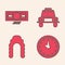 Set Clock, Stacks paper money cash, Police car and flasher and Judge wig icon. Vector