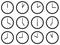 Set of clocks, with the times set at every hour. Vector illustration