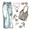 A set of clothes and accessories for a stylish female look in boho style