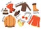 Set of clothes with the name of the element. Color image. Warm outerwear. Collection of winter things for learning words