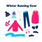 Set of clothes for running in cold weather isolated on a white background. Vector illustration. Winter running gear