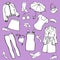 A set of clothing, shoes, accessories. Isolated vector illustration for design and coloring.