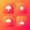 Set Cloud download, Sun, with snow and rain and Covered tray of food icon. Vector