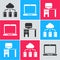 Set Cloud or online library, Laptop and Computer monitor and desk icon. Vector