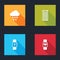 Set Cloud with rain, Mobile Apps, Smartwatch wireless and heart beat rate icon. Vector