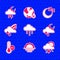 Set Cloud with rain, Sunrise, snow and sun, moon, Meteorology thermometer, Rainbow cloud, Time to sleep and Storm icon