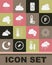 Set Cloud with rain, Tornado, Fahrenheit, Weather forecast, and sun, and Meteorology thermometer icon. Vector