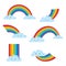 Set of a cloud with a rainbow in a cartoon style. Collection of clouds with rainbows. Illustration for children.