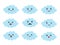 Set of cloud shaped emoji with different mood. Kawaii cute clouds emoticons and Japanese anime emoji faces expressions.