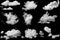 Set of clouds white on isolated elements black background