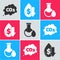 Set CO2 emissions in cloud, Drop in crude oil price and Oil petrol test tube icon. Vector