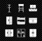 Set Coat stand, Chair, TV table, Wardrobe, Shelf with books, and Bunk bed icon. Vector