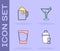 Set Cocktail shaker, Wooden beer mug, Shot glass and Martini icon. Vector