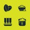 Set Coffee beans, Bag flour, Wheat and Flour bowl icon. Vector