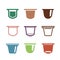 Set of the coffee capsules. flat icons.